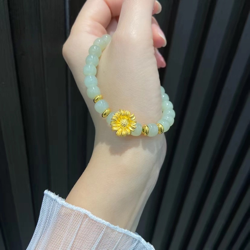 希曼汀黄金转运珠手链配件足金999小向日葵指环手串纯金送女朋友