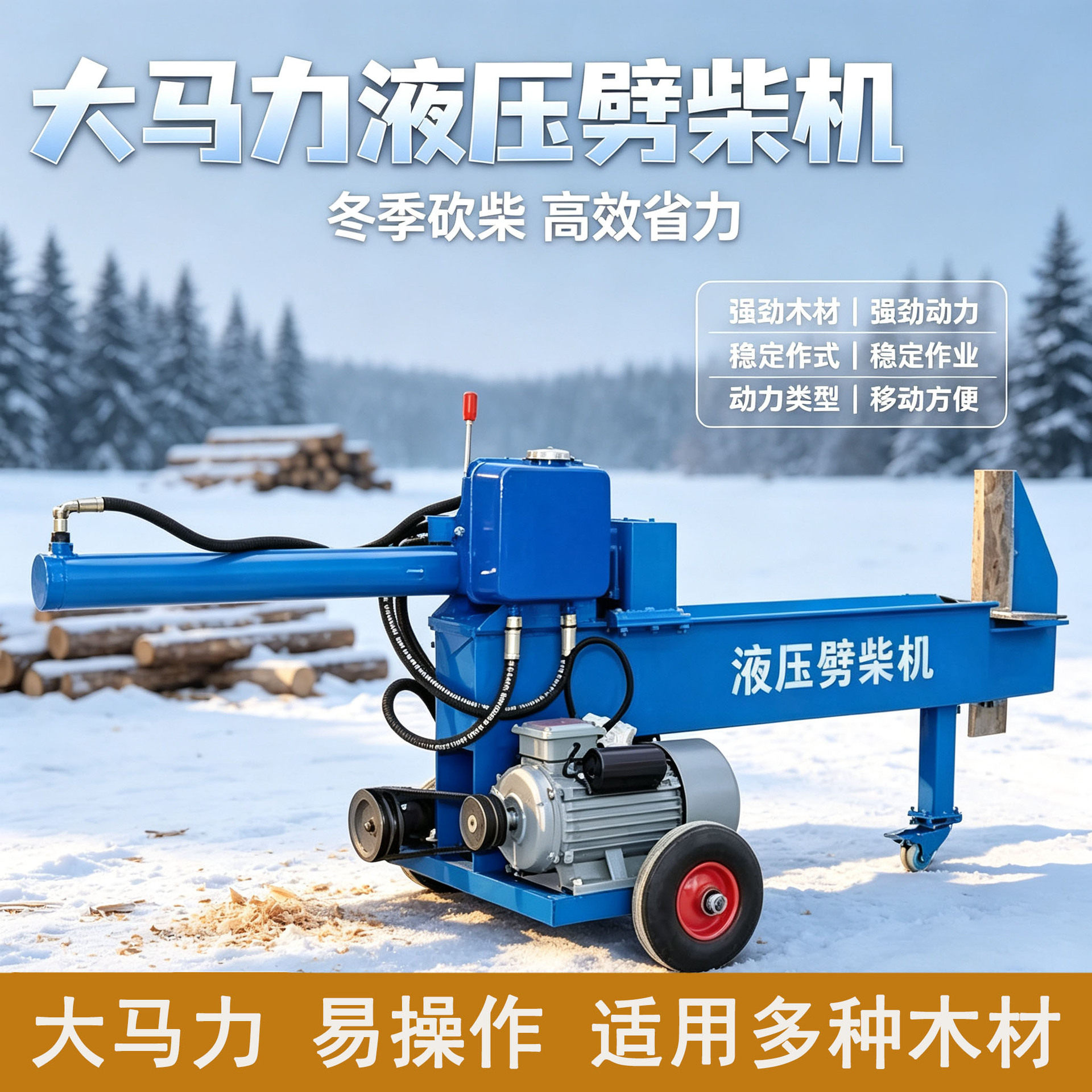 全自动电动液压劈柴机农村家用加厚大马力劈木头商用破柴神器