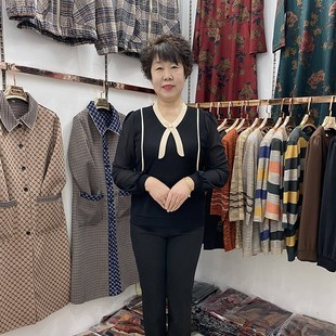 四十岁女人早春新k款 雪纺拼接显瘦打底衫 女2022洋气妈妈长袖 t恤衫
