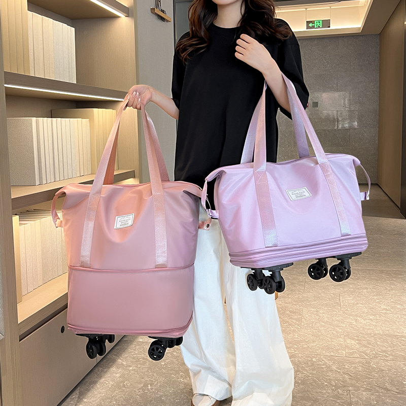 带轮的揹包女2023新q款可折叠杆包大容量旅行袋行李箱拉杆轮子超