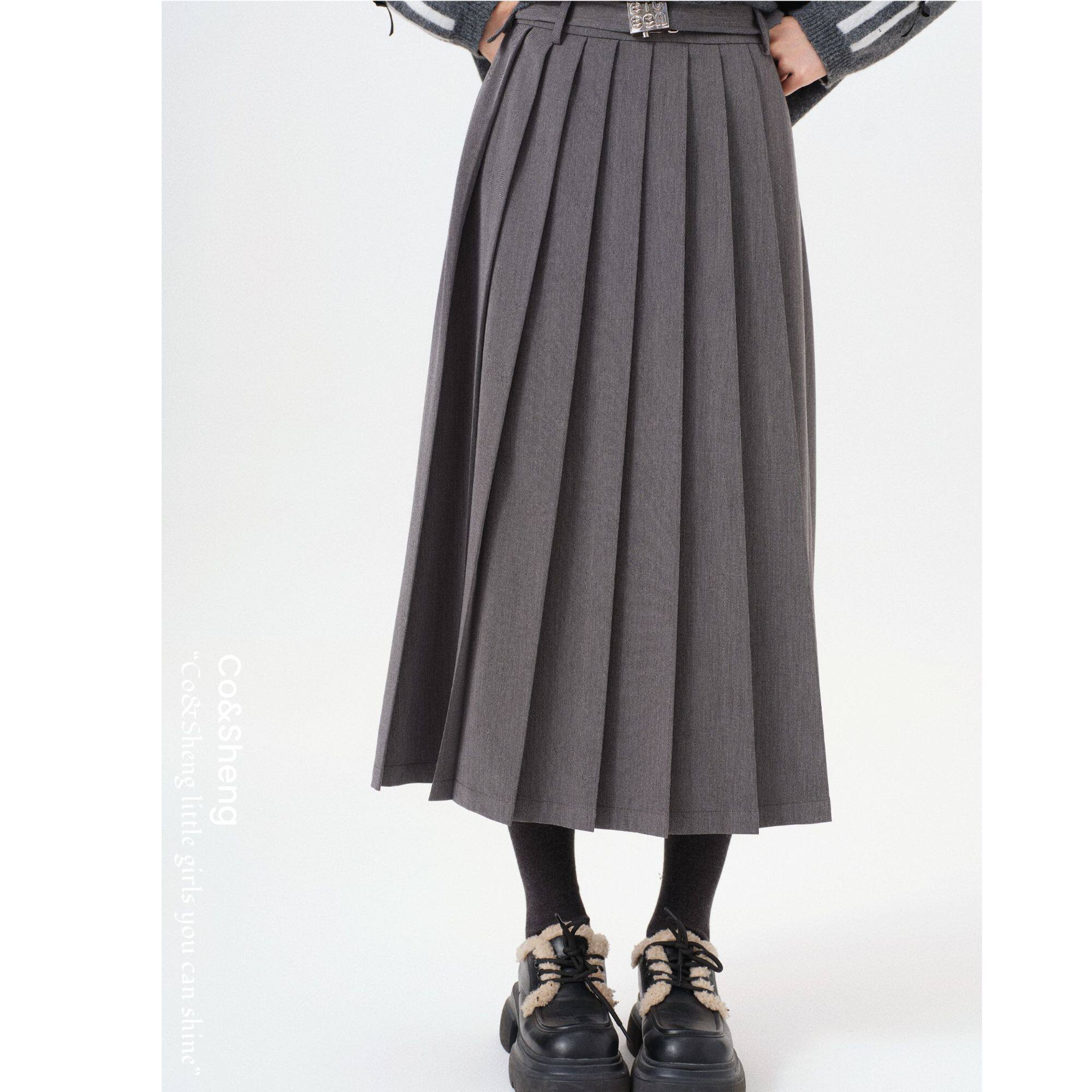 摩登锋腰/co&sheng小个子显瘦女半身裙春季新款百褶裙学院风中长