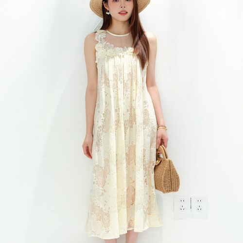 夏季新款法式浪漫蕾丝碎花连衣裙