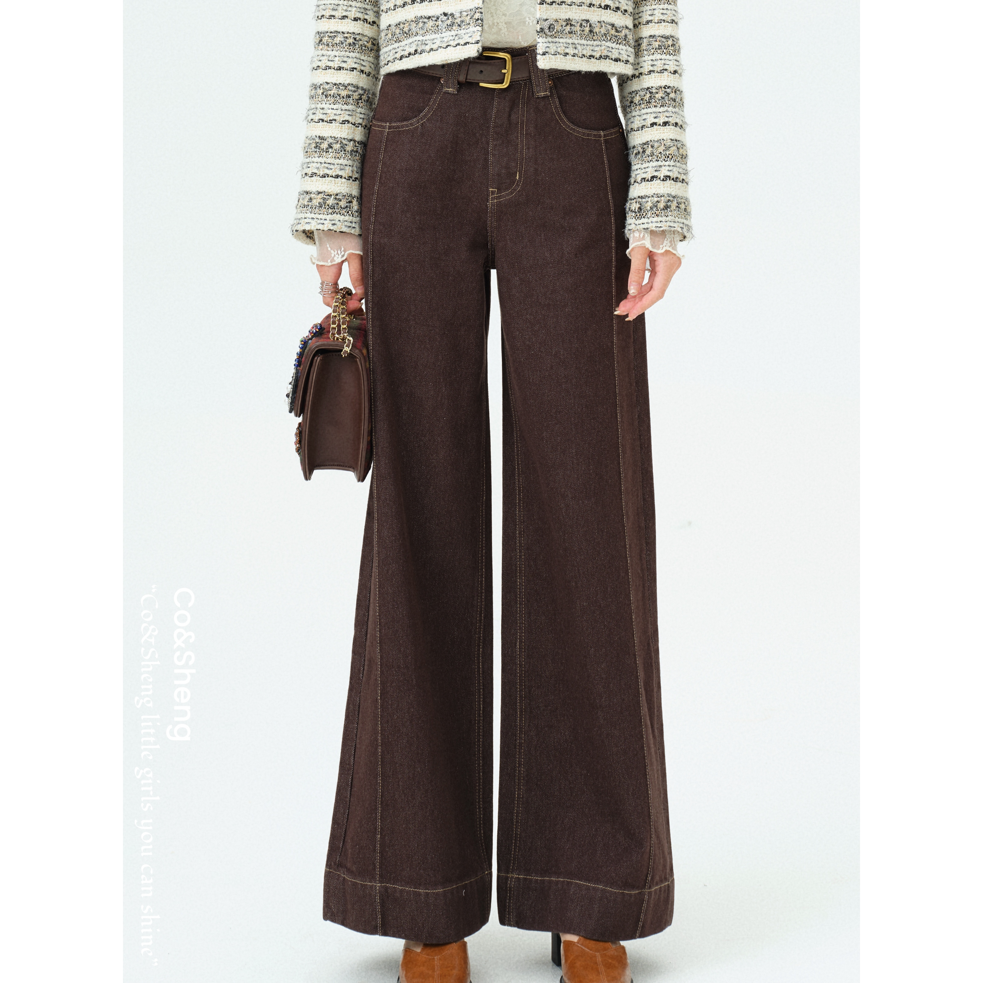 布朗时光/co&sheng小个子复古休闲长裤牛仔裤女款显瘦时尚