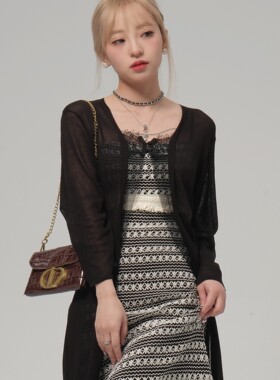 cosheng重生小个子夏季新长款黑色开衫上衣显瘦气质百搭通勤