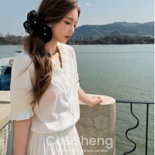 朵白/重生小个子衬衣白色短款衬衫女气质显瘦洋气衣服女欧若风