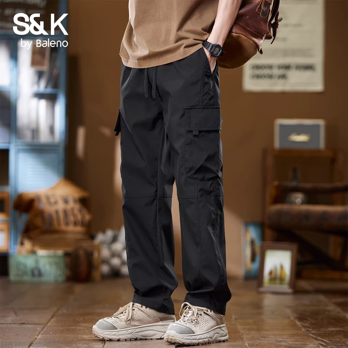 Baleno班尼路伐木工装裤男士休闲裤子夏季薄款宽松直筒冲锋长裤男