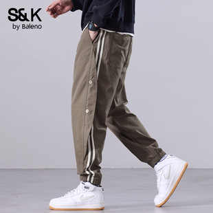 Baleno班尼路宽松束脚休闲裤男士秋冬季加绒加厚哈伦工装裤子男款