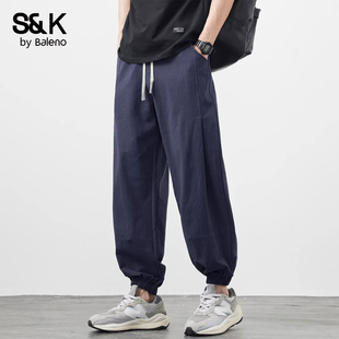 男 宽松百搭弹力九分运动裤 Baleno班尼路纯棉束脚休闲裤 男2026新款