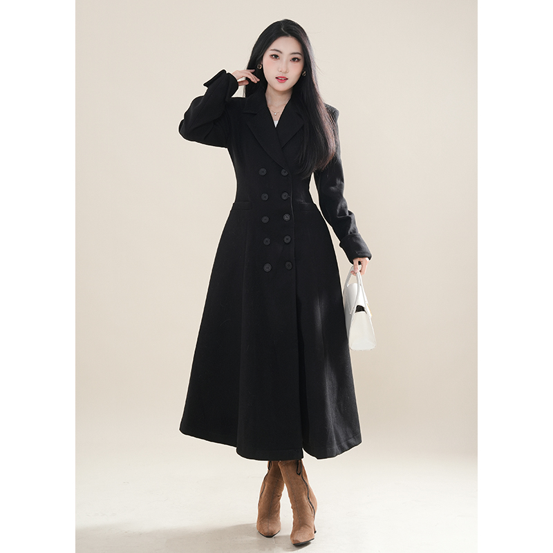 张元英 冬装新款氛围感极简通勤女主穿搭毛呢大衣女中长款连衣裙