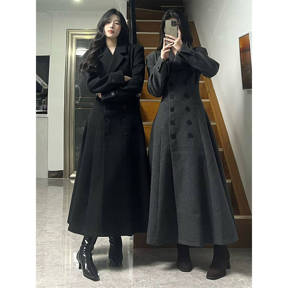 张元英 冬装新款氛围感极简通勤女主穿搭毛呢大衣女中长款连衣裙