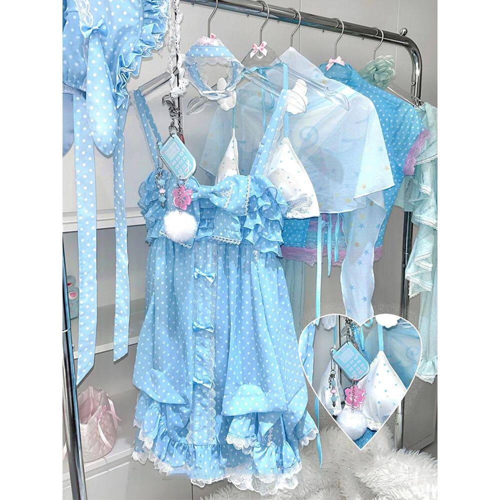 无尽晴空 夏季新款日系奈奈风vintage开衫蝴蝶结花苞连衣裙两件套