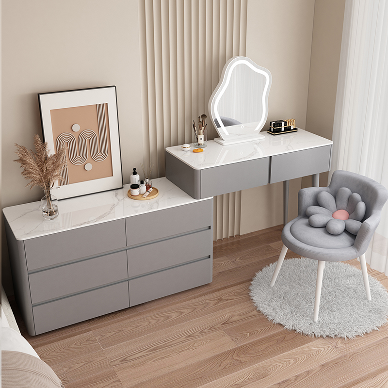 实木梳妆台卧室简约现代轻奢收纳斗柜书桌一体奶油风可伸缩化妆桌