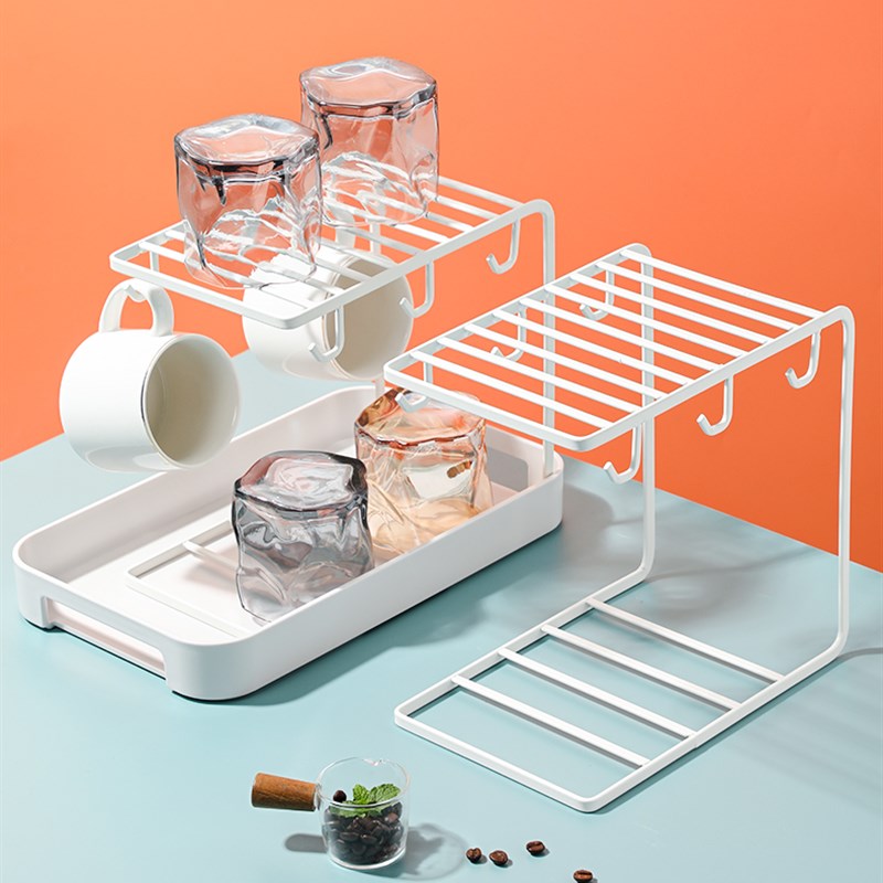 铁艺C形水收纳杯架带手柄马克杯置物架沥水架双层杯子整理架 4628