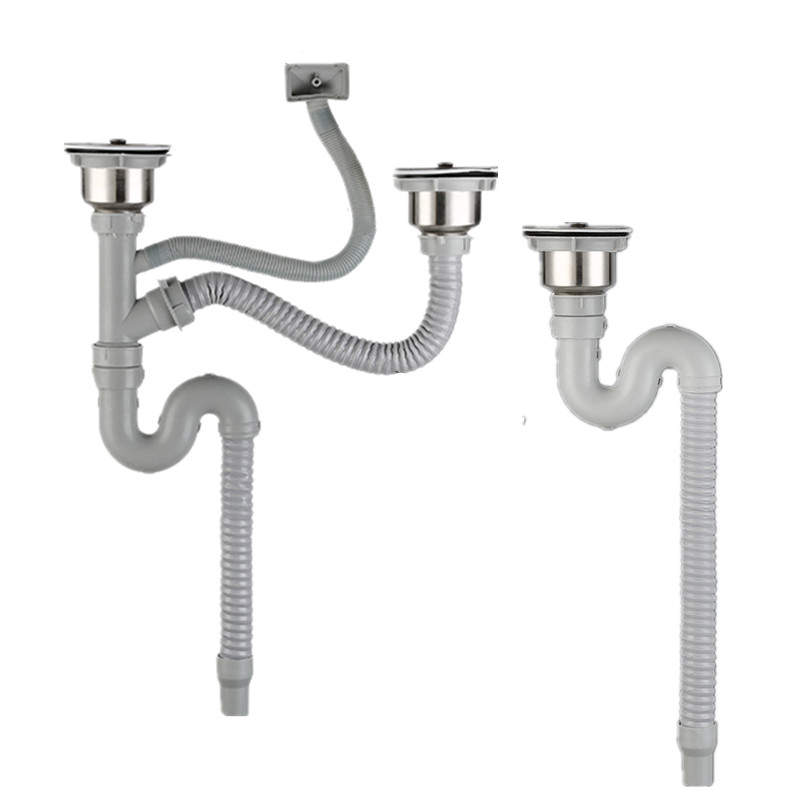 厨房不锈钢双槽洗菜盆下水管配件水池排水管洗碗池防臭套装通用型