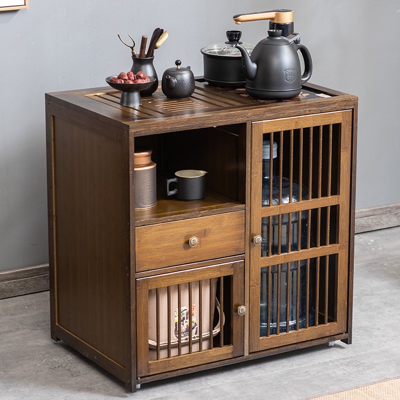 移动茶水柜茶柜茶台茶吧桌边柜置物架实木办公室下置水桶烧水柜子