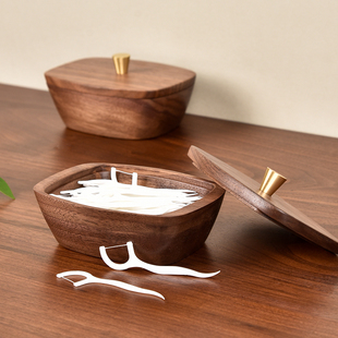 高档实木牙线收纳盒桌面家用高级感牙签筒创意个性轻奢简约棉棒盒