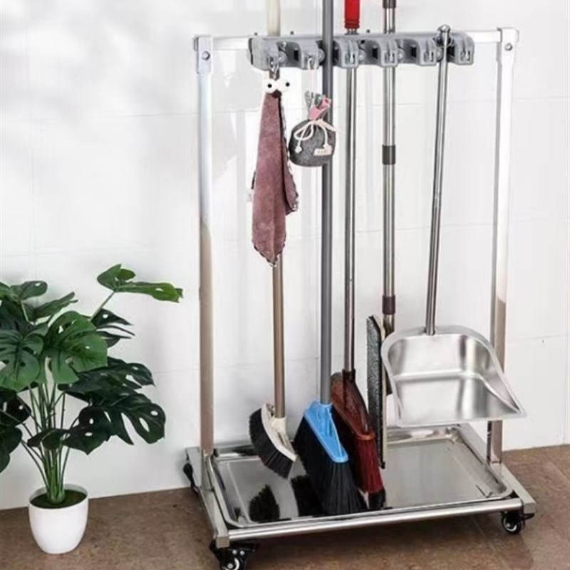 厂家直销扫把可移动落地式收纳清洁工具不锈钢拖把挂架耐用便捷