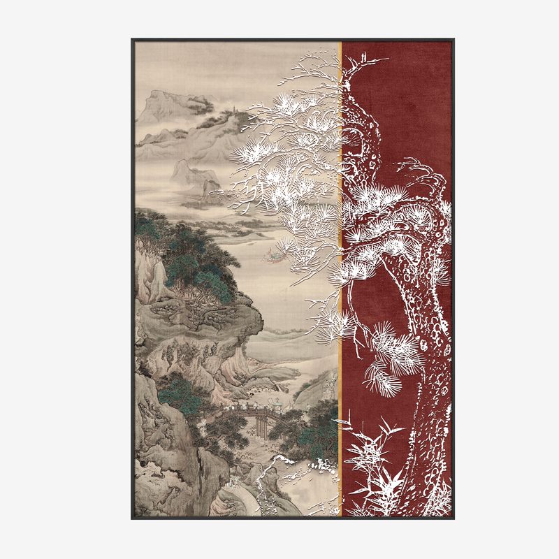 新中式玄关客厅浮雕肌理立体挂画餐厅走廊过道装饰V画饭店竖版壁图片