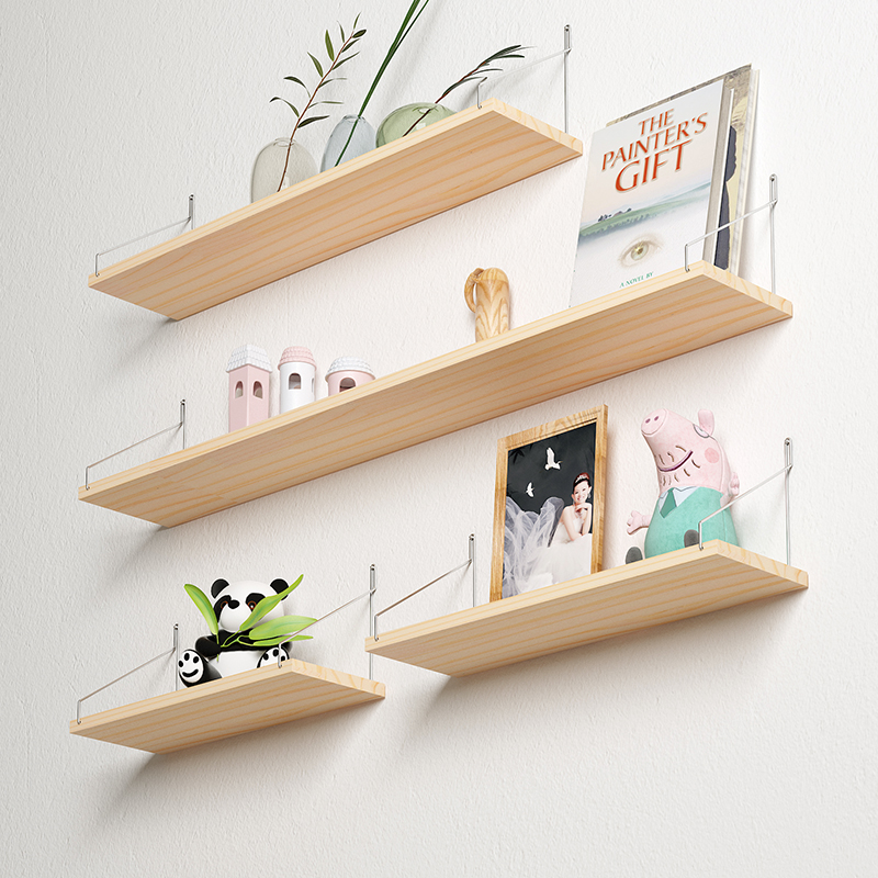 实木免打孔墙上置物架墙壁书架卧室墙面客厅电视墙餐厅挂墙壁挂架