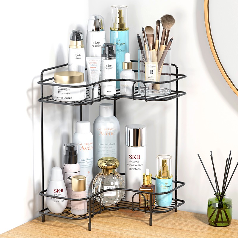 化妆品收纳盒桌面转角置物架梳妆台护肤品墙角三角多层架子桌子