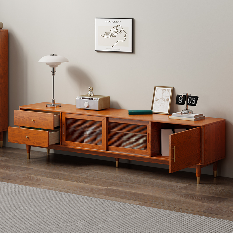 美式客厅新款电视柜茶几组合家用小户型落地收纳储物柜一体伸缩