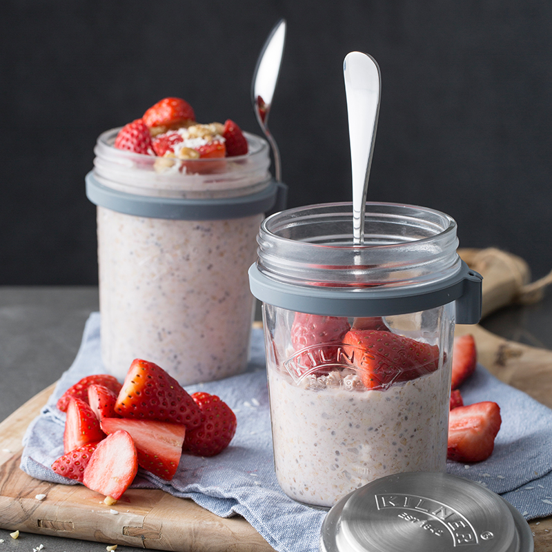 英国kilner早餐杯隔夜燕麦杯带勺带盖沙拉罐酸奶杯轻食酸奶玻璃杯