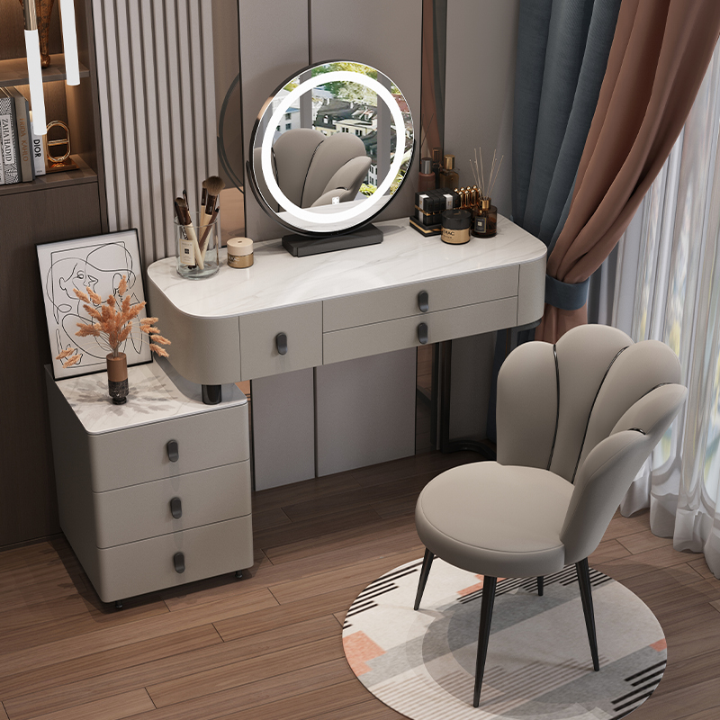 全实木岩板梳妆台轻奢现代简约高级感化妆台卧室小户型收纳柜一体