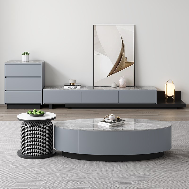 岩板电视柜简约现代家用客厅大小户型极简高款轻奢茶几电视柜组合