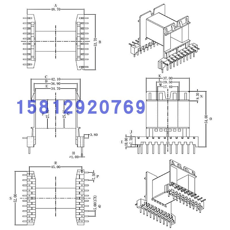 EE5525变压器磁芯骨架EE55C磁芯骨架EE55卧式10+10骨架