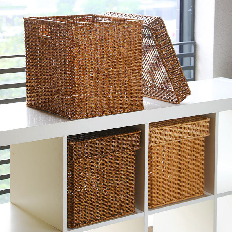 欧式橱柜收纳筐格子柜大号整理篮卧室书报储物盒带盖客厅整理收纳