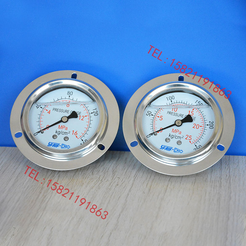 轴向带边耐震压力表YN60ZT液压油压表0-1.6/2.5/6/10/16/25/40MPA