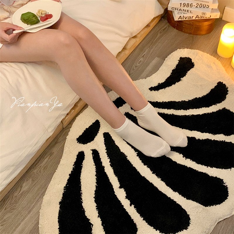 轻奢客厅植绒簇绒贝壳地毯北欧风卧室床边家用地垫简约高级茶几毯