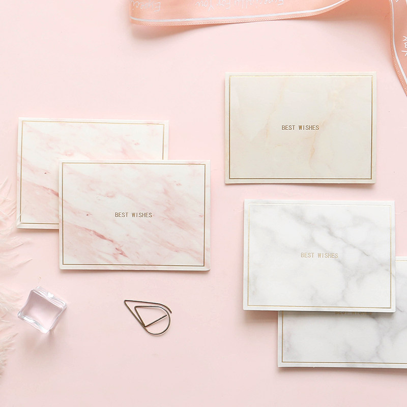 北欧ins大理石纹理对折留言卡烫金手写贺卡 送生日祝福教师节卡片
