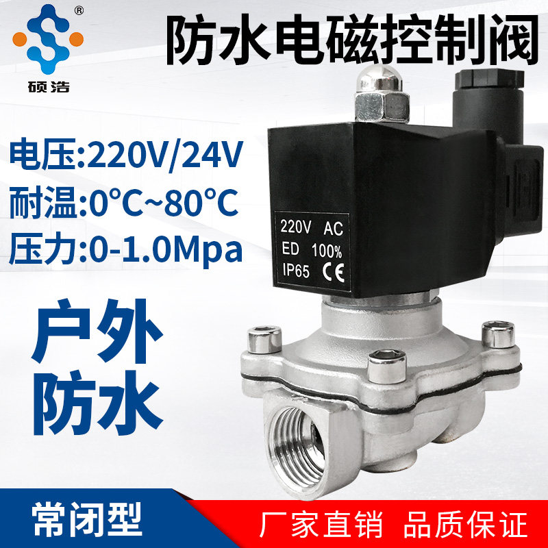 户外防水不锈钢电磁水阀220V24V气阀进水控制水用常闭开关46分1寸