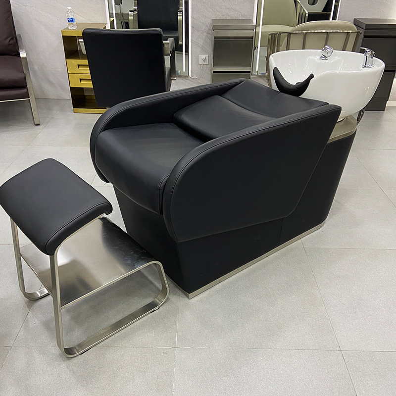 新款高档冲水床理发店专用半躺高档简约发廊美发店洗头床陶瓷盆