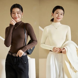 [俞兆林]阳离子半高领打底衫女针织磨毛秋冬长袖T恤内搭修身