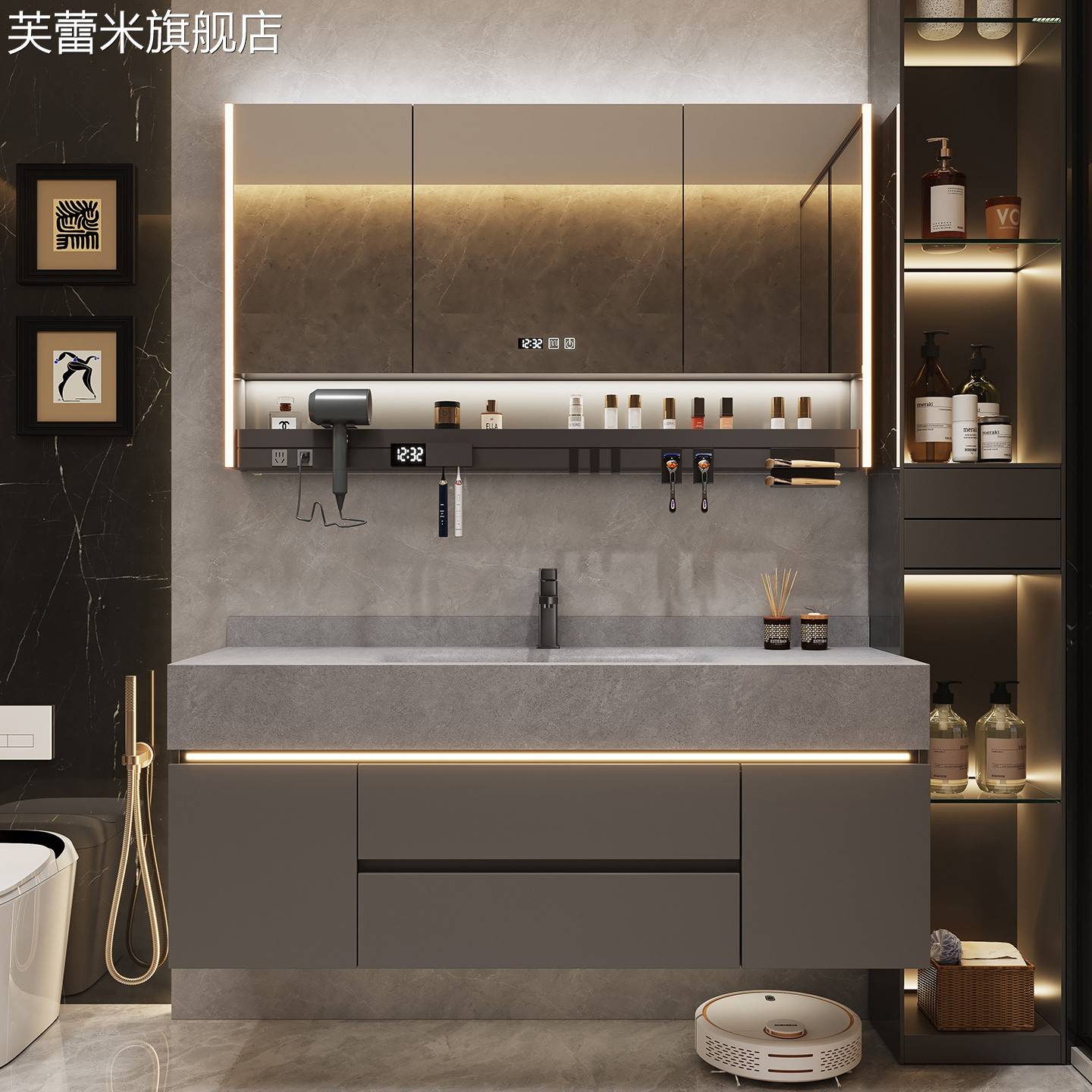 芙蕾米岩板热弯一体盆洗漱台卫生间洗手池洗脸池盆柜2025新款浴室柜组合饰品摆件垫垫