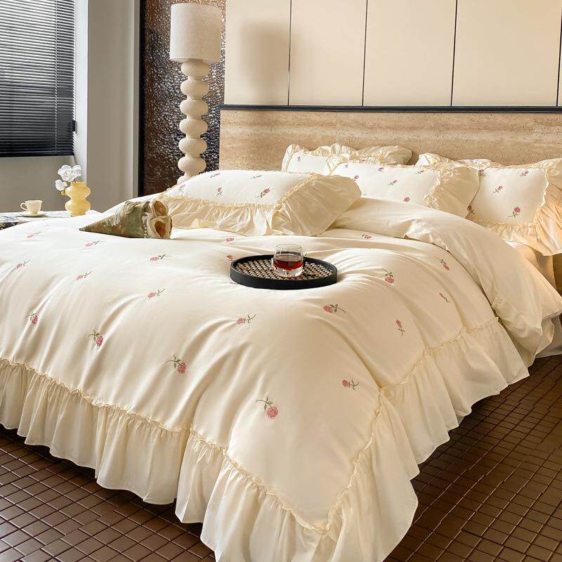高端韩式花边公主风全棉四件套纯棉刺绣被套双人床单床笠床上用品