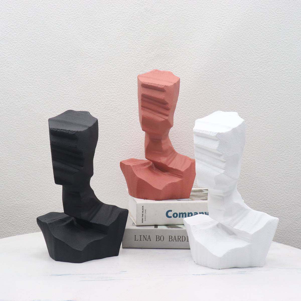 现代简约树脂抽象半身人物摆件书房客厅样板间售楼部时尚软装饰品