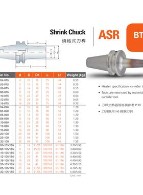 正宗台湾安威烧结式刀杆热缩刀柄BT40-ASR04-90 BT40-ASR05-90