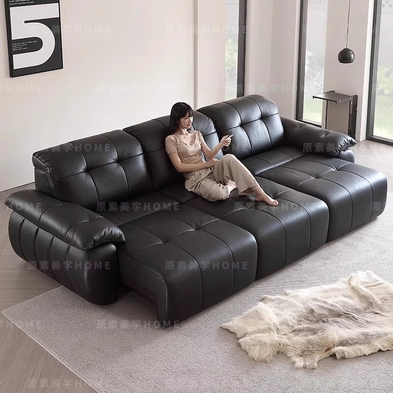 意式极简头层牛皮客厅电动沙发床可调节伸缩直排功能真皮云漫沙发,住宅家具,功能沙发,淘宝优惠券,粉丝福利购,淘宝优惠卷