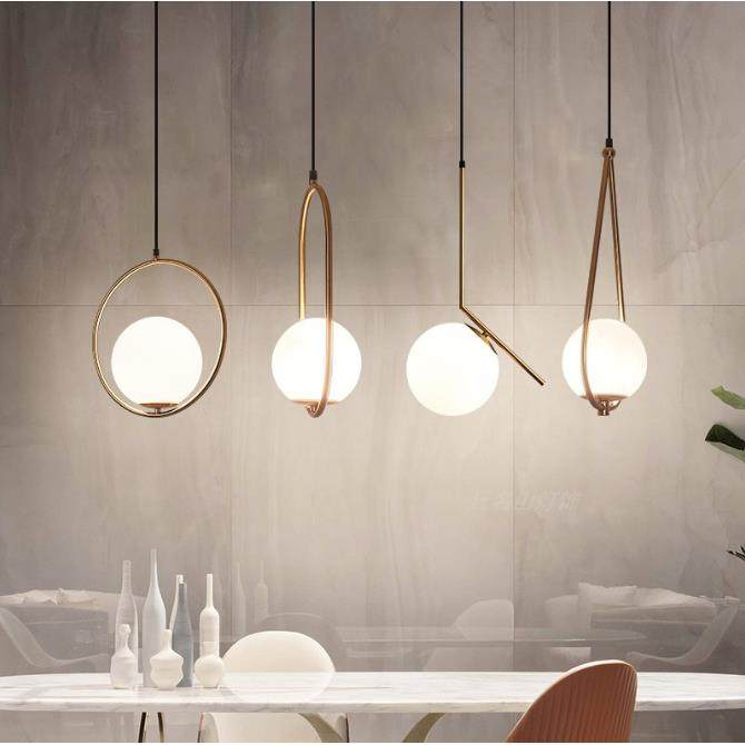 现代简约玻璃圆球小吊灯圆形圆环床头灯椭圆单头铁艺餐厅吊灯