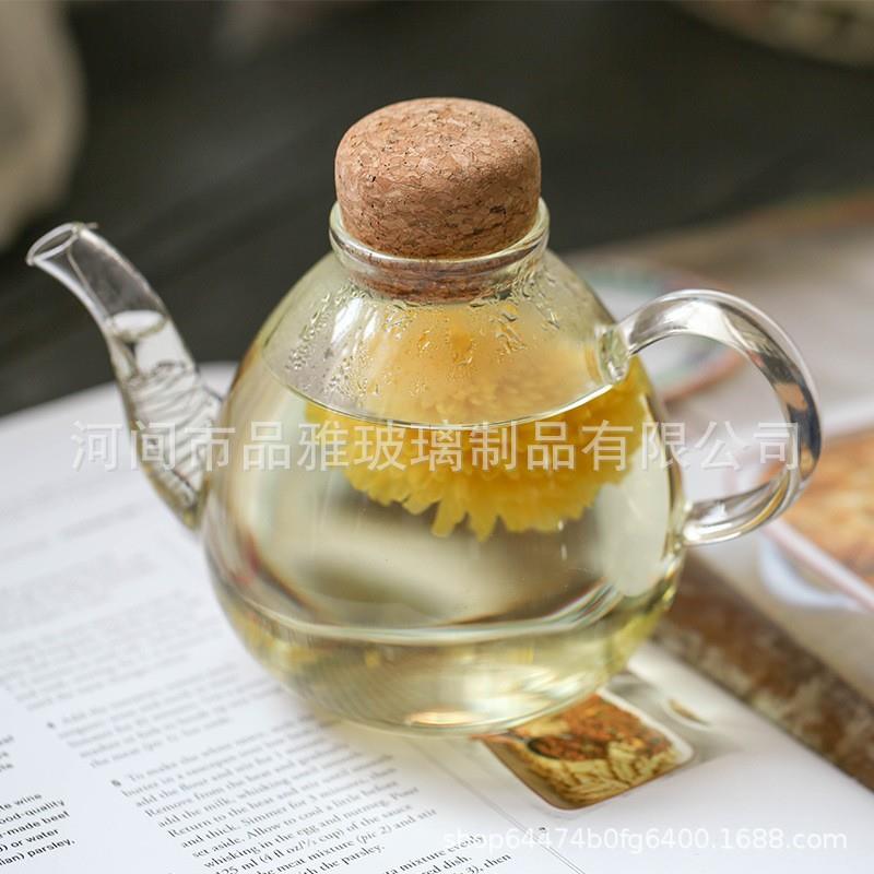 玻璃花茶壶电陶炉煮茶壶多功能家用养生壶软木塞泡茶壶450ml