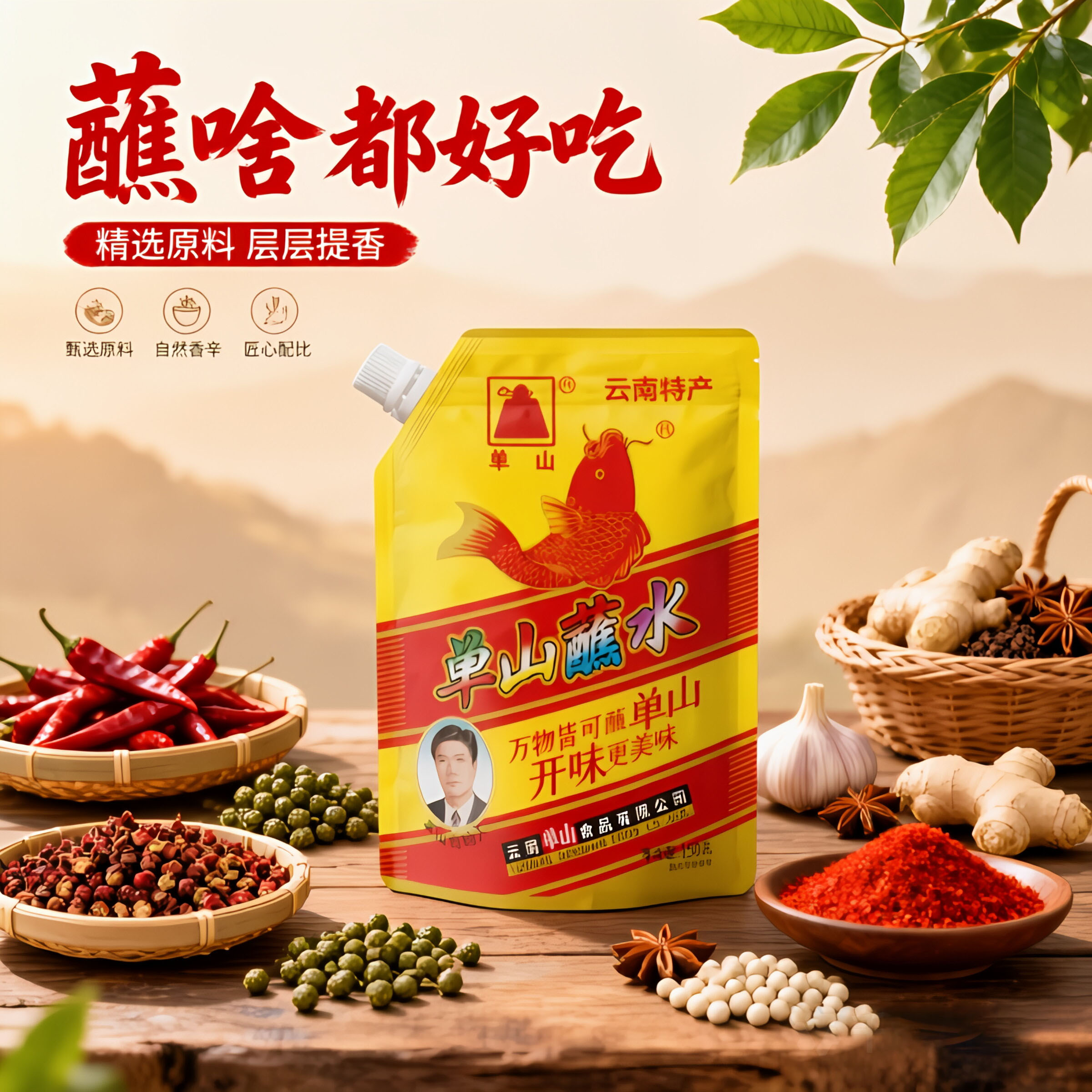云南单山蘸水麻辣烧烤料火锅干碟辣椒粉料/蘸料