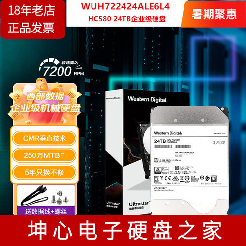 WD/西数HC580 WUH722424ALE6L4 24TB企业级机械硬盘垂直记录cmr t