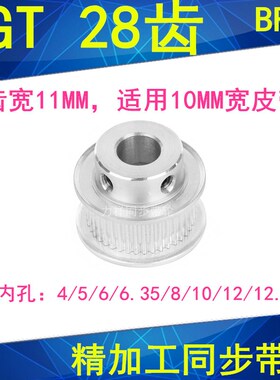 2GT28齿同步轮齿宽11凸台内径4/5/6/6.35/8/10/12/12.714同步带轮