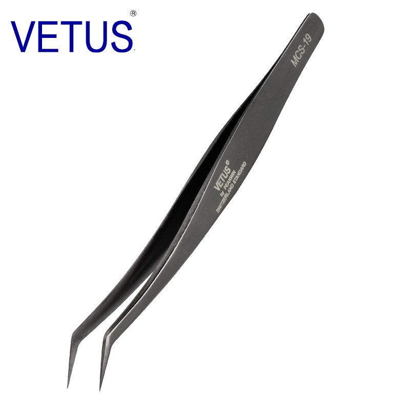 VETUS 炫彩美睫镊子 黑色MCS-19金羽夹(125mm)不锈钢防酸碱耐腐