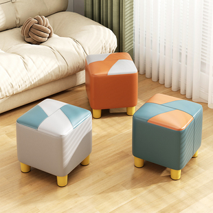凳子家用沙发凳客厅脚凳拼色方凳简约小矮凳入户换鞋凳创意小板凳