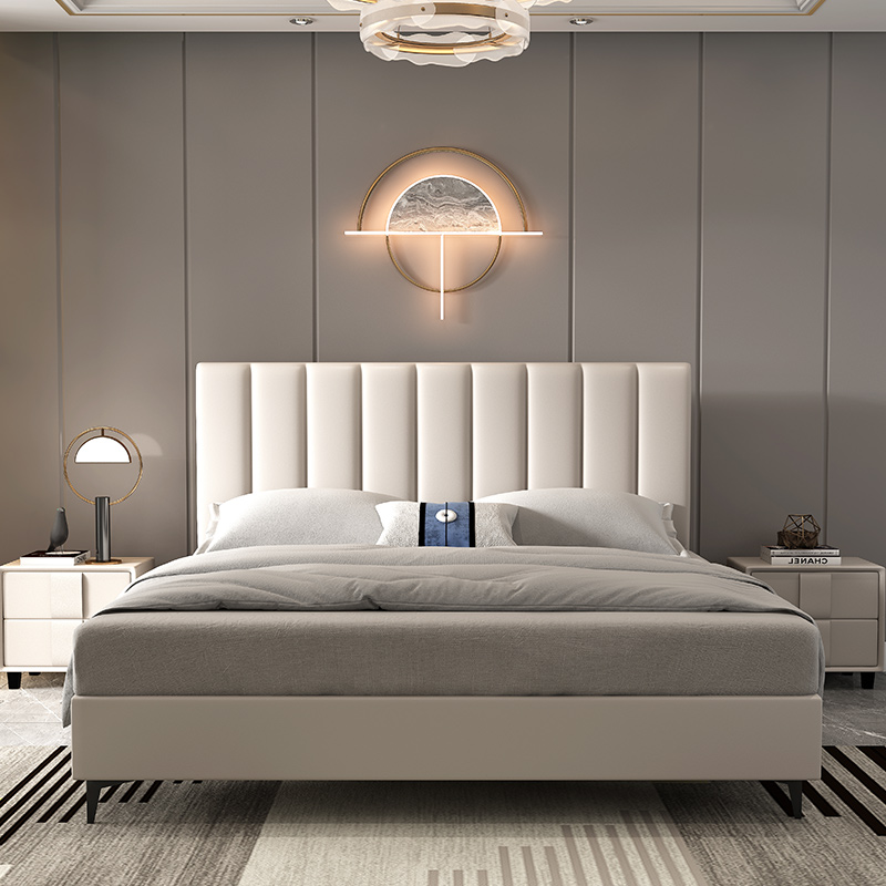 掌上明珠意式轻奢真皮床主卧双人床1.8米1.5极简小户型北欧现代简