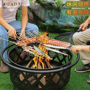 户外庭院圆形烧烤炉取暖柴火炉双层支架烤火炉碳火盆取暖炉篝火盆